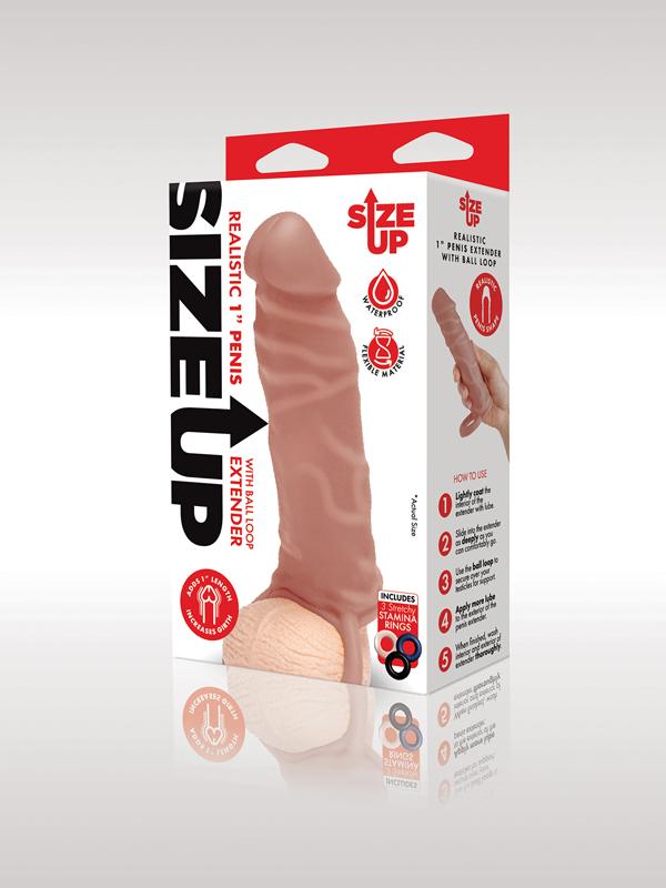 Size Up Realistic 1 Inch Penis Extender - Tan - Tan 2.5 cm (1'') Penis Extension Sleeve