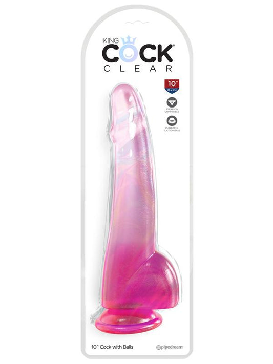 King Cock Clear 10'' Cock with Balls - Pink - Pink 25 cm Dong