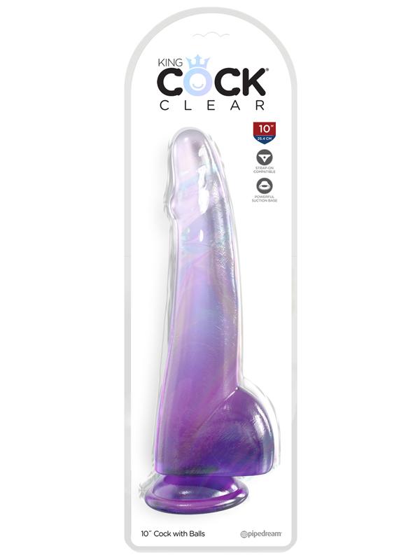 King Cock Clear 10'' Cock with Balls - Purple - Purple 25 cm Dong
