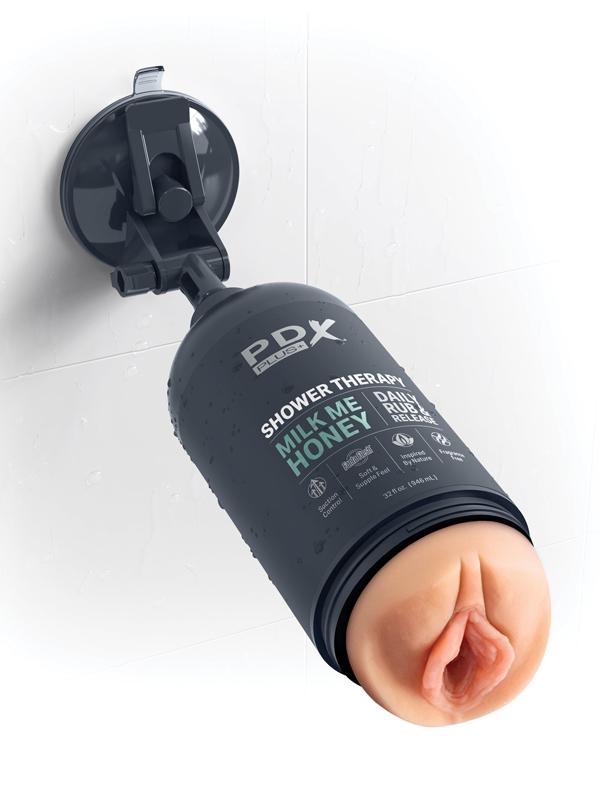 PDX Plus Shower Therapy - Milk Me Honey - Flesh - Flesh Discreet Vagina Stroker with Suction Base
