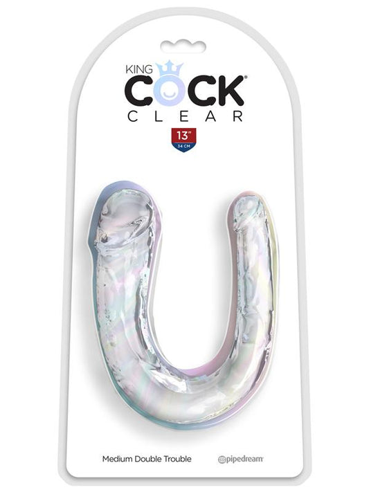 King Cock Clear Medium Double Trouble - Clear Medium Double Penetration Dong