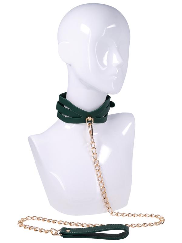 Sex & Mischief Indica Cutout Collar and Leash - Green/Gold Restraint