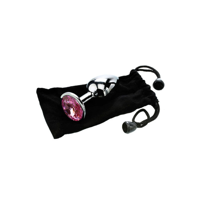 Adam & Eve Pink Gem Anal Plug - Medium - Silver Medium 8.2 cm Metal Butt Plug with Pink Gem