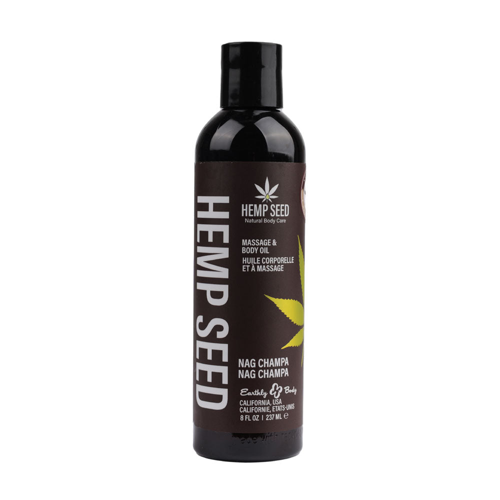 Hemp Seed Massage & Body Oil - Nag Champa (East Indian Incense) Scented - 237 ml Bottle