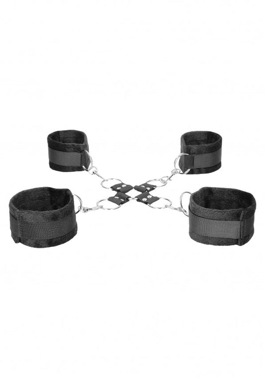 Ouch Black & White Velcro Hogtie with Wrist and Ankle Cuffs