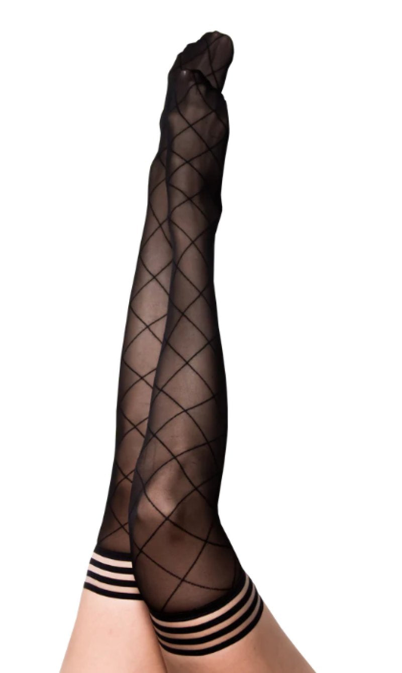 Kixies ANNA Sheer Black Diamond Thigh Highs - Black - Size C