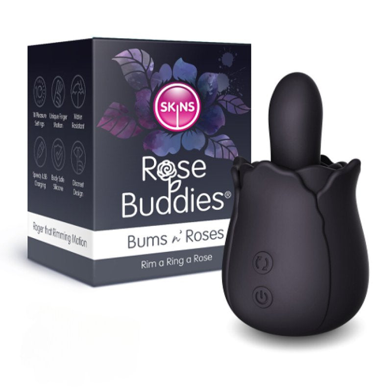 Skins Rose Buddies - The Bums N Roses - Black USB Rechargeable Anal Rimming Stimulator