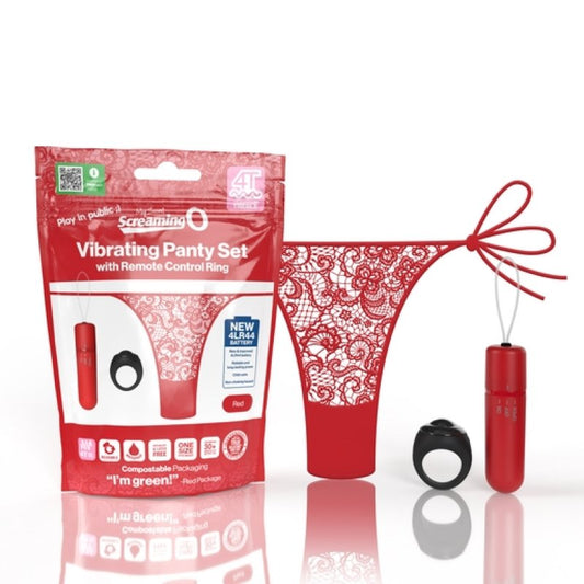 Vibrating Panty Set W/ Remote Ring 4T High Pitch Treble - Red