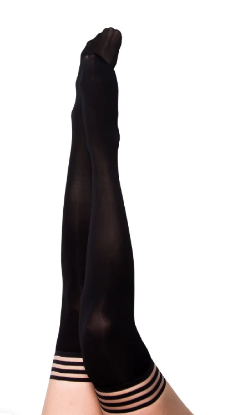 Kixies DANIELLE Black Solid Opaque Thigh Highs - Black - Size A