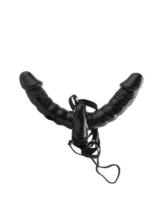 Fetish Fantasy Series Vibrating Double-delight Strap-on - Black Vibrating Double Ended Strap-On