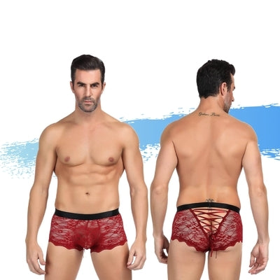 Ashella Lingerie Mica Lace Boxer Brief Red S/M