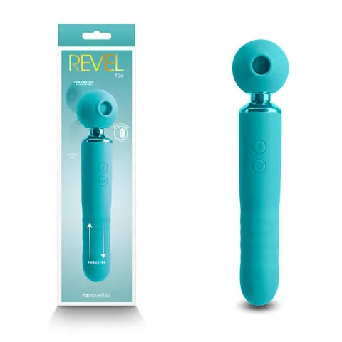 Revel Fae - Teal 19.5 cm USB Rechargeable Thrusting Massage Wand w/ Air Pulsation