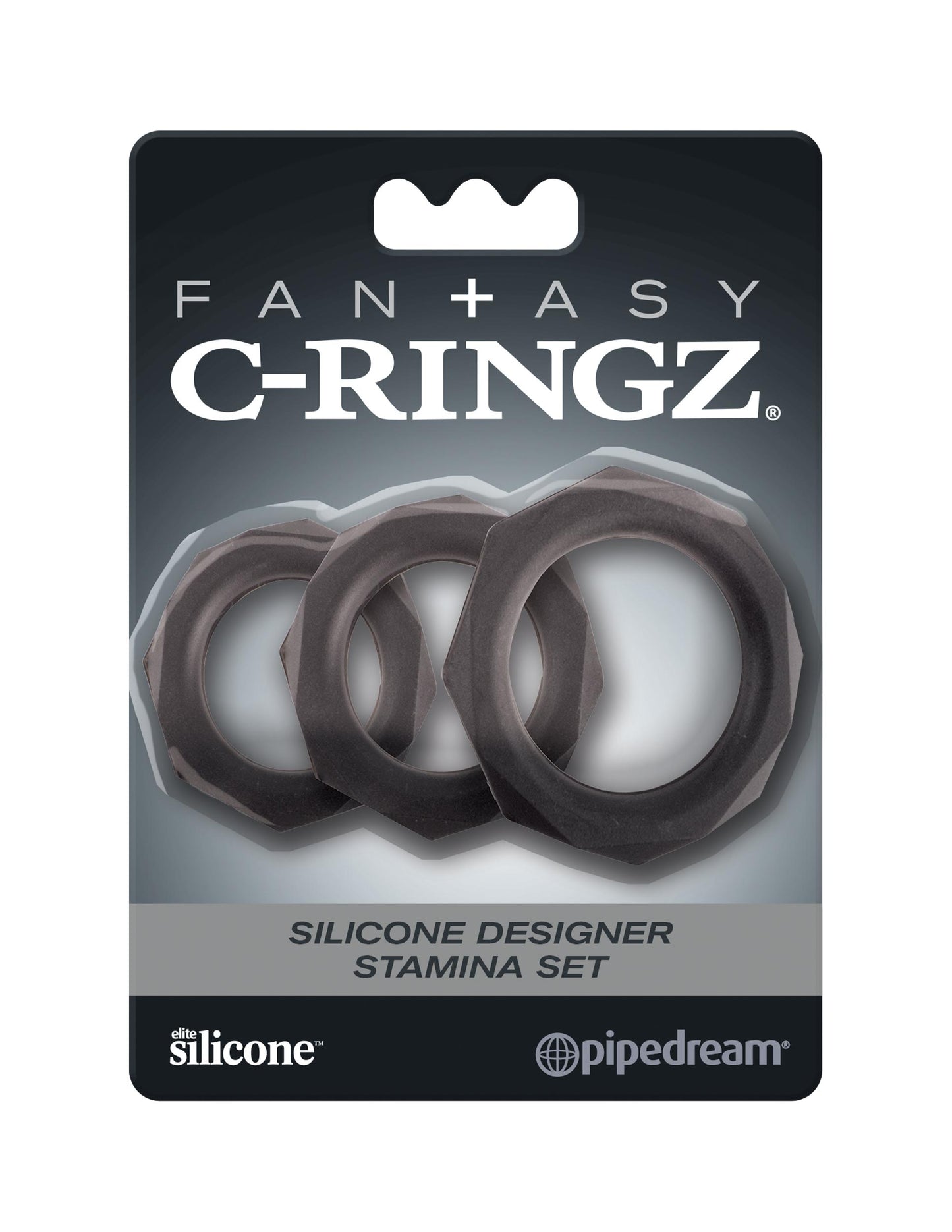 Fantasy C-Ringz Silicone Designer Stamina Set - Black Cock Rings - Set of 3 Sizes