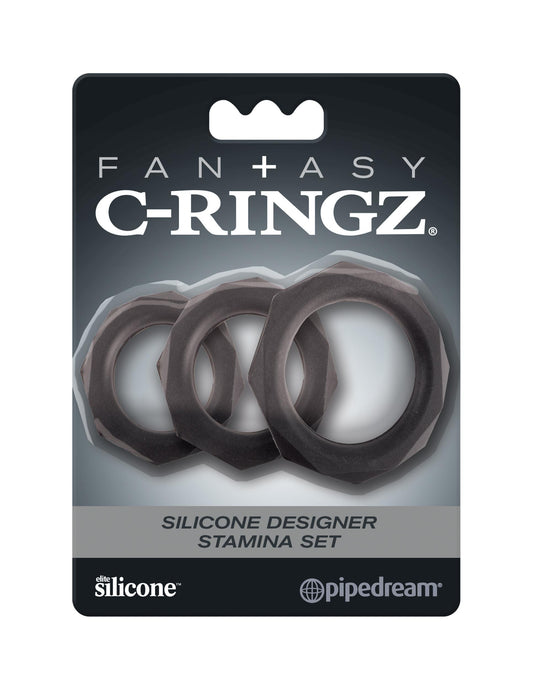 Fantasy C-Ringz Silicone Designer Stamina Set - Black Cock Rings - Set of 3 Sizes