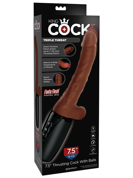 King Cock Plus 7.5 In. Thrusting Cock With Balls Dildo Brown