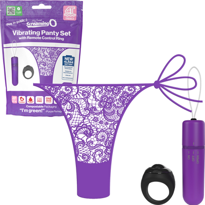Vibrating Panty Set W/ Remote Ring 4T High Pitch Treble - Black