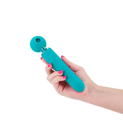 Revel Fae - Teal 19.5 cm USB Rechargeable Thrusting Massage Wand w/ Air Pulsation
