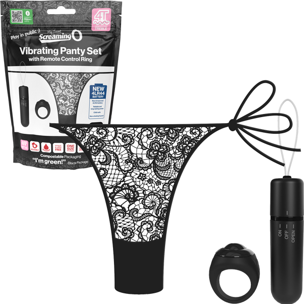 Vibrating Panty Set W/ Remote Ring 4T High Pitch Treble - Black