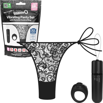 Vibrating Panty Set W/ Remote Ring 4T High Pitch Treble - Black