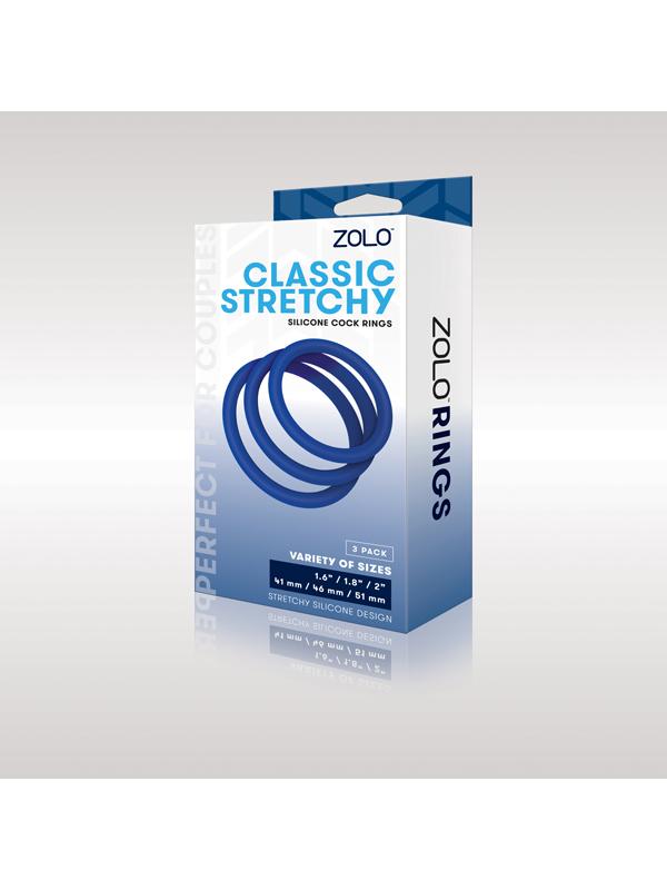 Zolo Classic Stretchy Silicone Cock Ring 3-Pack Blue - Set of 3 Sizes