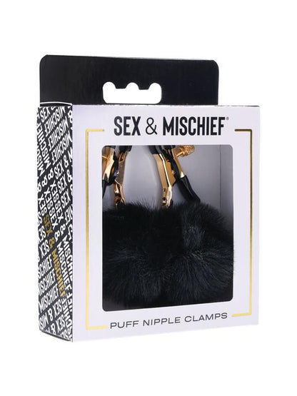 Sex & Mischief Puff Nipple Clamps - Black/Gold Nipple Clamps - Set of 2