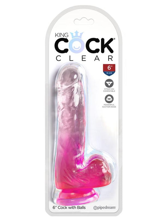 King Cock Clear 6'' Cock with Balls - Pink - Pink 15.2 cm Dong