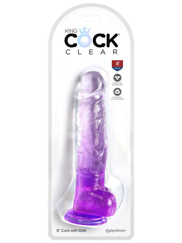 King Cock Clear 8'' Cock with Balls - Purple - Purple 20.3 cm Dong