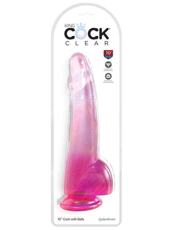 King Cock Clear 10'' Cock with Balls - Pink - Pink 25 cm Dong