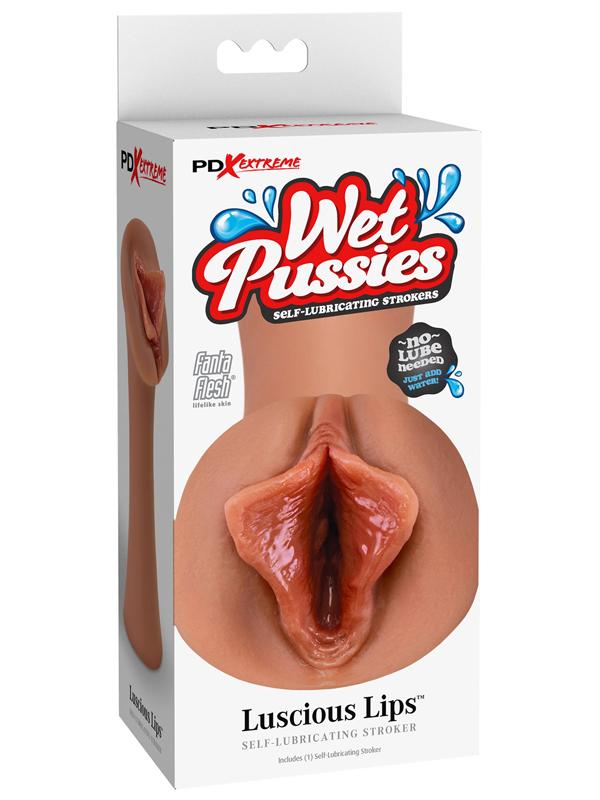 PDX Extreme Wet Pussies - Luscious Lips - Tan - Tan Self-Lubricating Vagina Stroker