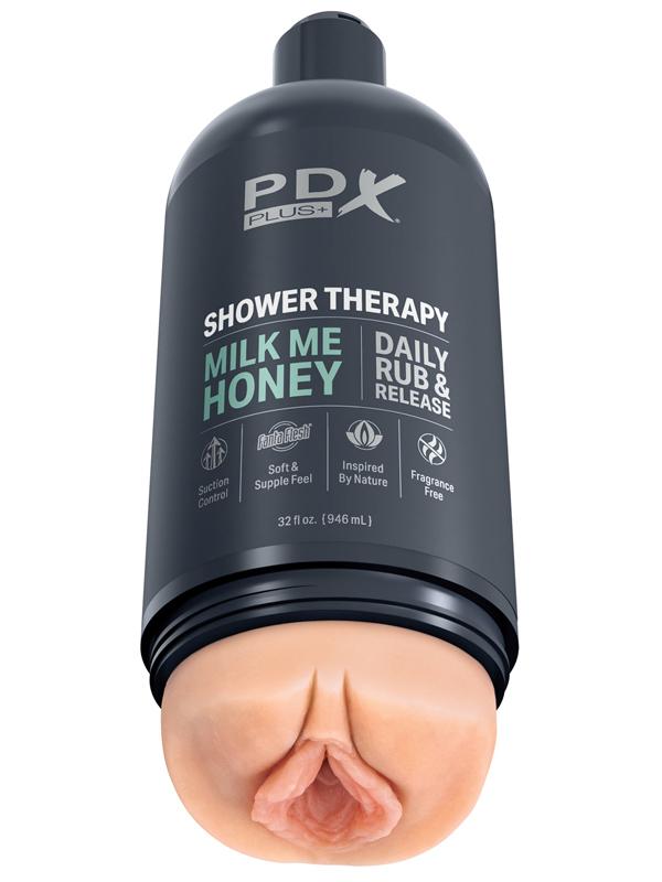 PDX Plus Shower Therapy - Milk Me Honey - Flesh - Flesh Discreet Vagina Stroker with Suction Base