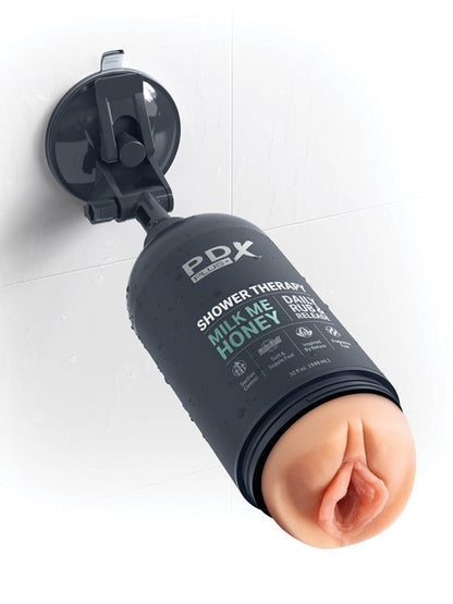 PDX Plus Shower Therapy - Milk Me Honey - Flesh - Flesh Discreet Vagina Stroker with Suction Base