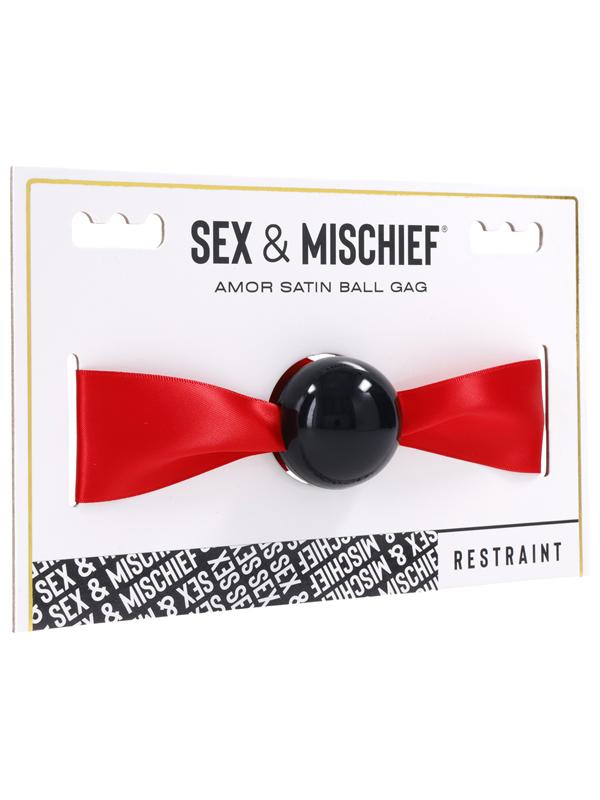 Sex & Mischief Amor Satin Ball Gag - Red/Black Mouth Restraint