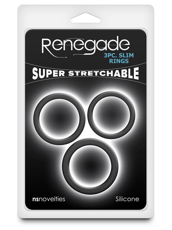 Renegade 3pc Slim Rings - Black - Black Cock Rings - Set of 3 Sizes