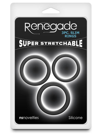 Renegade 3pc Slim Rings - Black - Black Cock Rings - Set of 3 Sizes