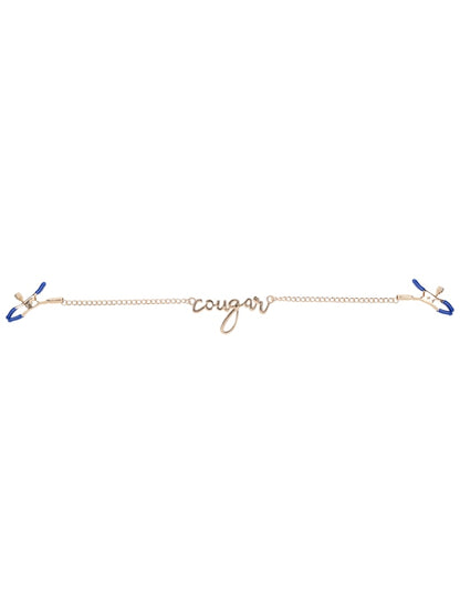 Sex & Mischief Cougar Nipple Clamps - Gold Nipple Clamps with 33 cm Chain