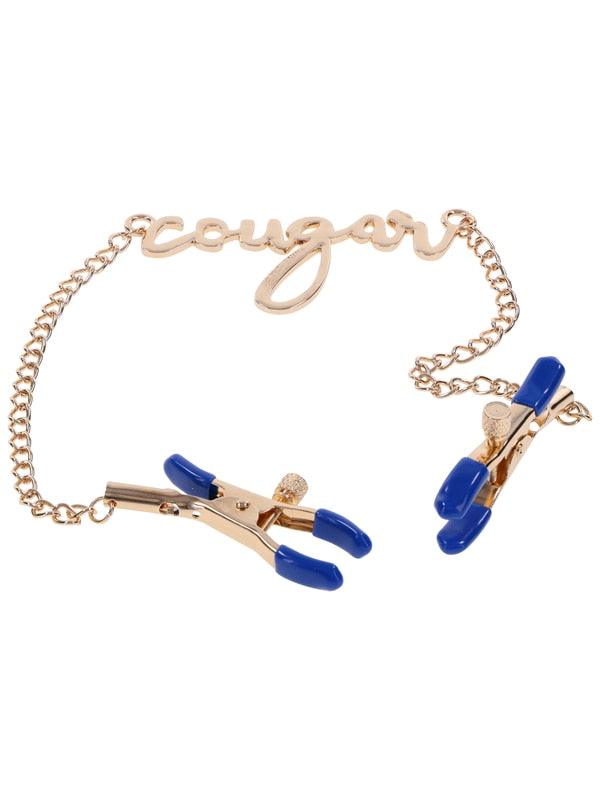Sex & Mischief Cougar Nipple Clamps - Gold Nipple Clamps with 33 cm Chain