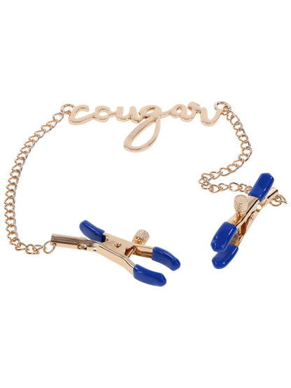 Sex & Mischief Cougar Nipple Clamps - Gold Nipple Clamps with 33 cm Chain