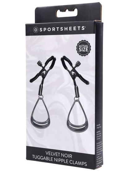 SPORTSHEETS Velvet Noir Tuggable Nipple Clamps - Gunmetal Adjustable Nipple Restraints