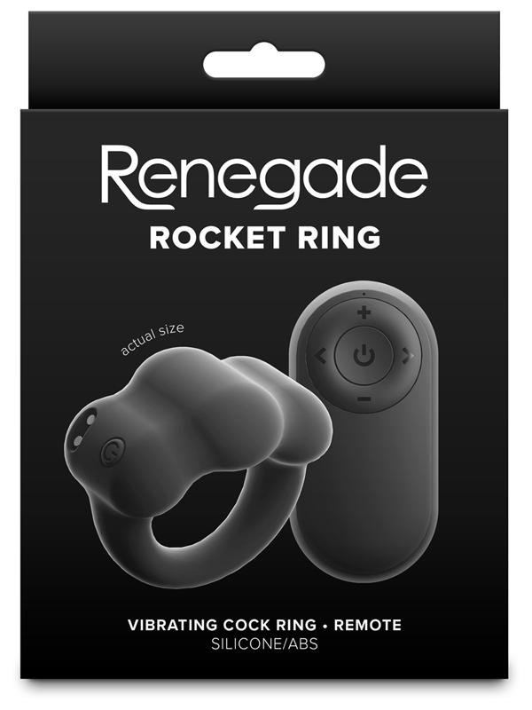 Renegade Rocket Ring - Black - Black USB Rechargeable Vibrating Cock Ring with Wireless Remote