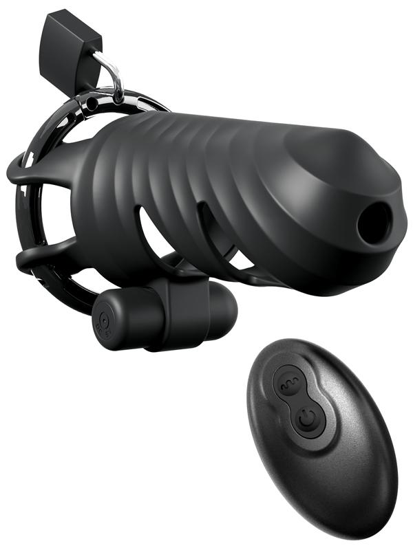 Fantasy C-Ringz Remote-Controlled Vibrating Cock Blocker - Black Vibrating Cock Cage