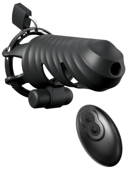 Fantasy C-Ringz Remote-Controlled Vibrating Cock Blocker - Black Vibrating Cock Cage