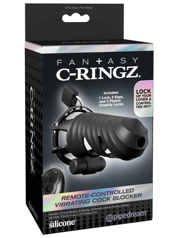 Fantasy C-Ringz Remote-Controlled Vibrating Cock Blocker - Black Vibrating Cock Cage