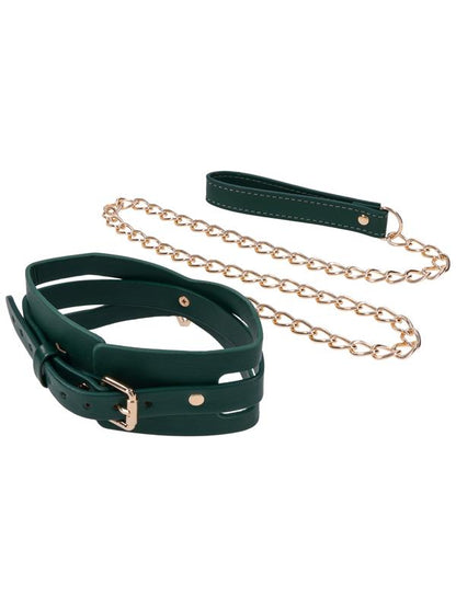 Sex & Mischief Indica Cutout Collar and Leash - Green/Gold Restraint