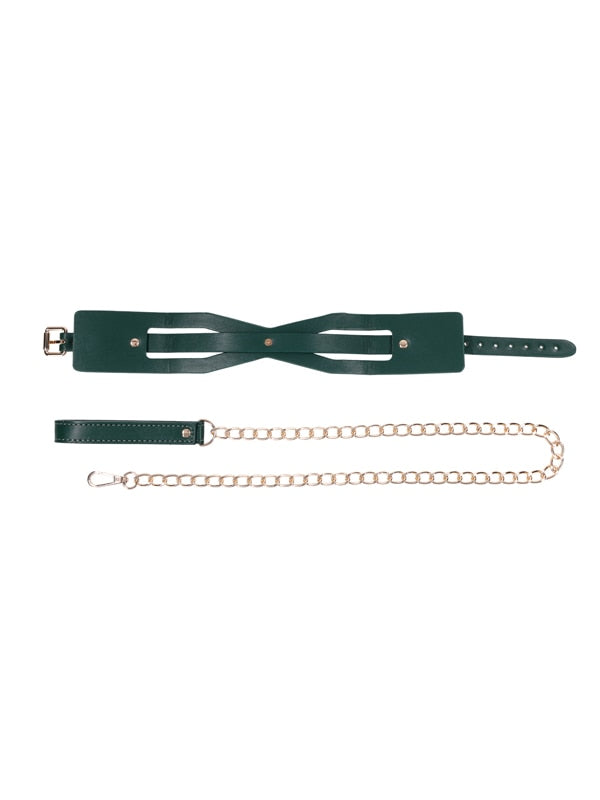 Sex & Mischief Indica Cutout Collar and Leash - Green/Gold Restraint