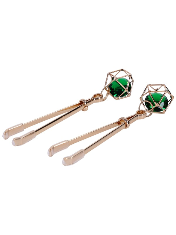 Sex & Mischief Indica Crystal Nipple Clips - Gold Nipple Clips with Emerald Gems