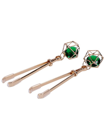 Sex & Mischief Indica Crystal Nipple Clips - Gold Nipple Clips with Emerald Gems