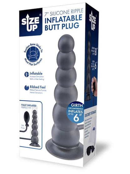 Size Up 7 Inch Ripple Inflatable Butt Plug - Black 20.3 cm Inflatable Butt Plug