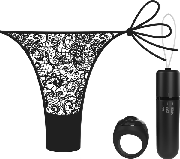 Vibrating Panty Set W/ Remote Ring 4T High Pitch Treble - Black