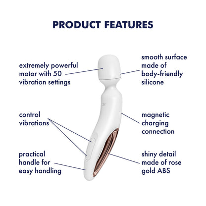 Satisfyer Wand-erland - White - White/Rose Gold USB Rechargeable Massage Wand