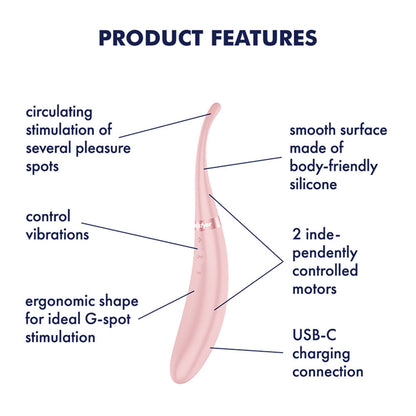Satisfyer Tip Tease - Rose - Rose USB Rechargeable Vibrator with Twirling Tip